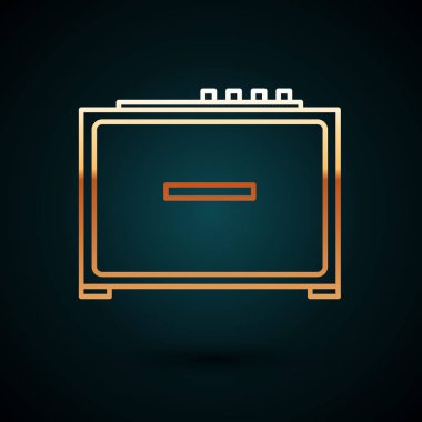 Altın çizgili Gitar yükseltici simgesi koyu mavi arkaplanda izole edildi. Müzik aleti. Vektör İllüstrasyonu