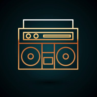 Koyu mavi arka planda izole edilmiş iki hoparlör ikonu olan altın çizgili ev müzik seti. Müzik sistemi. Vektör İllüstrasyonu