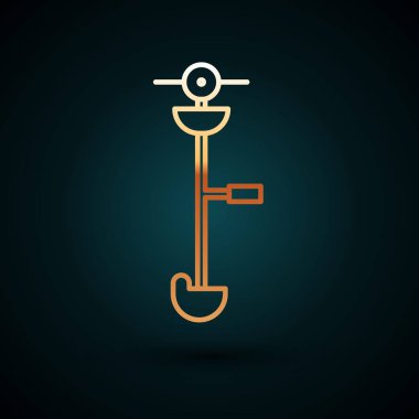 Altın çizgili çim ve ot teli budayıcı simgesi koyu mavi arka planda izole edilmiş. Çim biçme makinesi, beyaz arka planda izole edilmiş çim biçme makinesi. Vektör İllüstrasyonu