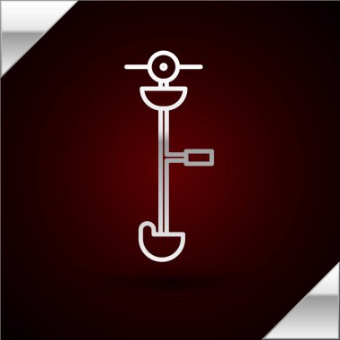 Gümüş çizgili çimen ve ot teli budayıcı simgesi koyu kırmızı arka planda izole edilmiş. Çim biçme makinesi, beyaz arka planda izole edilmiş çim biçme makinesi. Vektör İllüstrasyonu