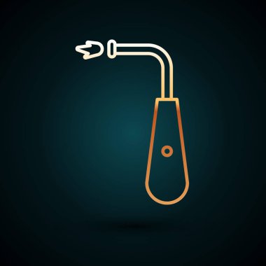 Altın çizgi Koyu mavi arkaplanda izole edilmiş uzun elektrik aydınlatma simgesi. Vektör İllüstrasyonu