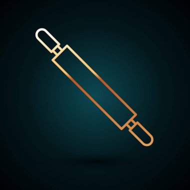 Altın çizgili Rolling Pin simgesi koyu mavi arkaplanda izole edilmiş. Vektör İllüstrasyonu