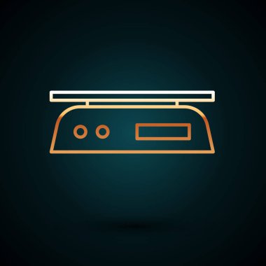 Altın çizgili Elektronik ölçek simgesi koyu mavi arkaplanda izole edildi. Ağırlık ölçüm aletleri. Vektör İllüstrasyonu