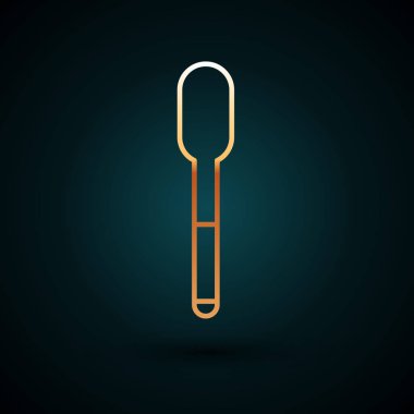 Altın çizgili kaşık simgesi koyu mavi arkaplanda izole edilmiş. Mutfak aletleri. Çatal bıçak seti. Vektör İllüstrasyonu