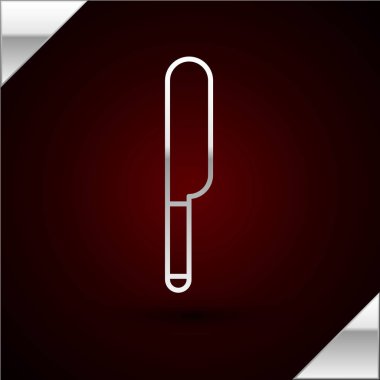 Gümüş çizgili bıçak ikonu koyu kırmızı arka planda izole edilmiş. Çatal bıçak sembolü. Vektör İllüstrasyonu