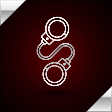 Gümüş çizgili kelepçe ikonu koyu kırmızı arka planda izole edilmiş. Vektör İllüstrasyonu