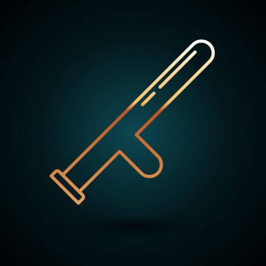 Altın çizgili polis kauçuk çubuk ikonu koyu mavi arka planda izole edildi. Kauçuk copu. Polis yarasası. Polis ekipmanları. Vektör İllüstrasyonu