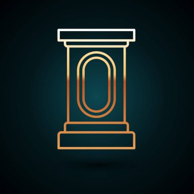 Altın çizgili sahne standı veya lacivert arka planda izole edilmiş podyum kürsü ikonu. Konferans konuşma tribünü. Vektör İllüstrasyonu