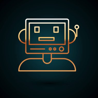 Altın çizgili robot simgesi koyu mavi arkaplanda izole edildi. Vektör İllüstrasyonu