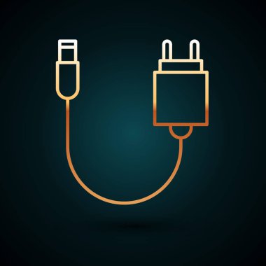 Altın çizgili Charger simgesi koyu mavi arkaplanda izole edildi. Vektör İllüstrasyonu