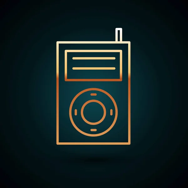 Gold line Music MP3 player icon isolated on dark blue background. Portable music device. Vector Illustration — Stock Vector