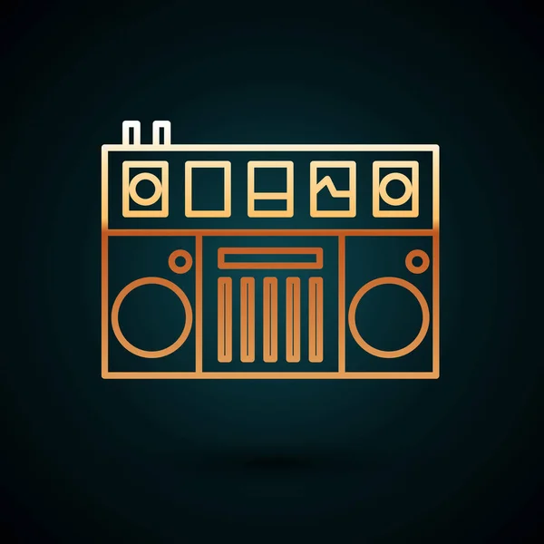 Télécommande DJ Gold Line pour jouer et mixer des icônes musicales isolées sur fond bleu foncé. Mélangeur DJ complet avec lecteur vinyle et télécommande. Illustration vectorielle — Image vectorielle