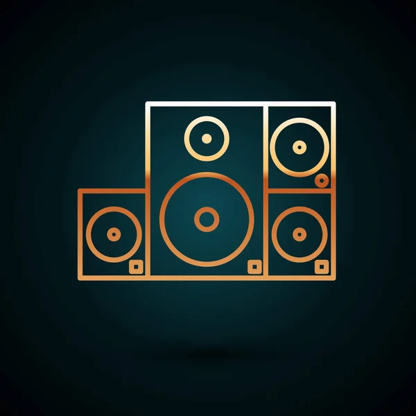 Línea dorada Icono de altavoz estéreo aislado sobre fondo azul oscuro. Altavoces del sistema de sonido. Icono musical. Equipo de altavoz de columna musical bajo. Ilustración vectorial — Vector de stock