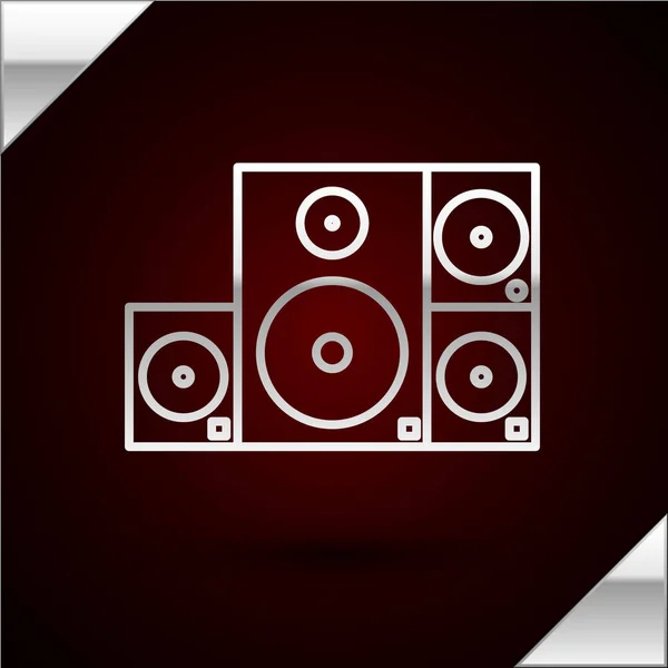 Silver line Stereo speaker icon isolated on dark red background. Sound system speakers. Music icon. Musical column speaker bass equipment. Vector Illustration — ストックベクタ