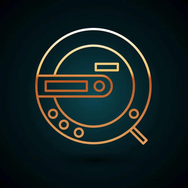 Línea dorada Icono del reproductor de CD Music aislado sobre fondo azul oscuro. Dispositivo de música portátil. Ilustración vectorial — Vector de stock