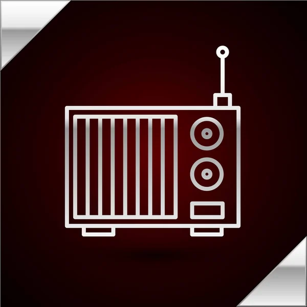 Silver line Radio with antenna icon isolated on dark red background. Vector Illustration — Stock Vector