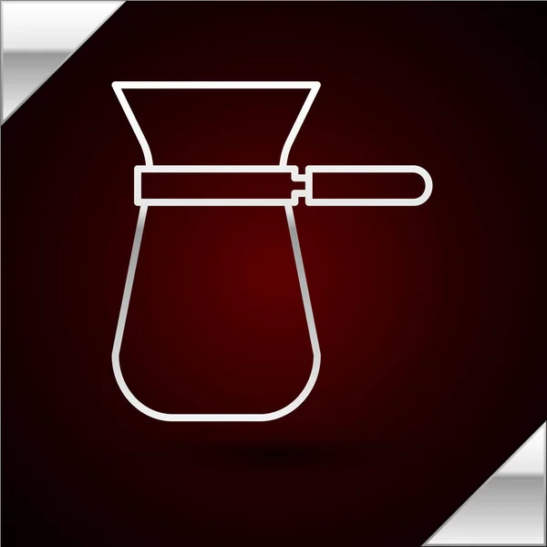 Línea plateada Icono turco café aislado sobre fondo rojo oscuro. Ilustración vectorial — Archivo Imágenes Vectoriales