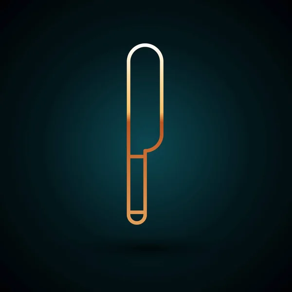 Arany vonal Kés ikon elszigetelt sötétkék háttér. Evőeszköz szimbólum. Vektorillusztráció — Stock Vector