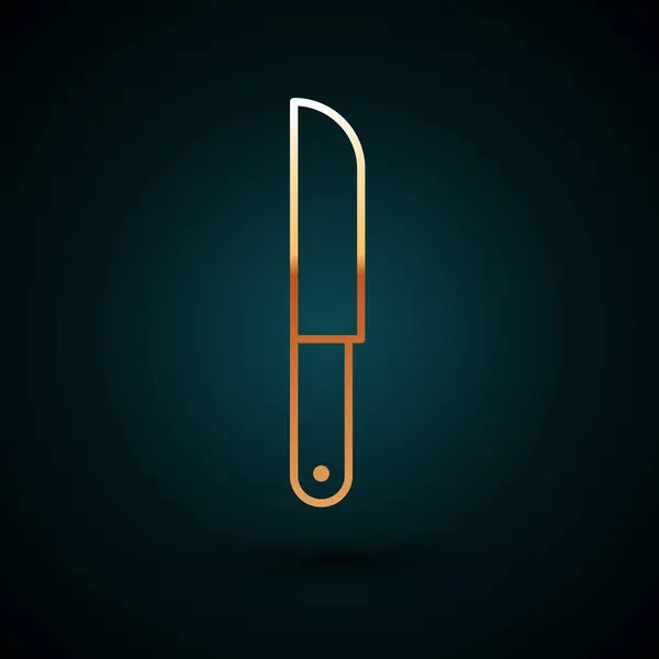 Gouden lijn Knife pictogram geïsoleerd op donkerblauwe achtergrond. Bestek symbool. Vector Illustratie — Stockvector