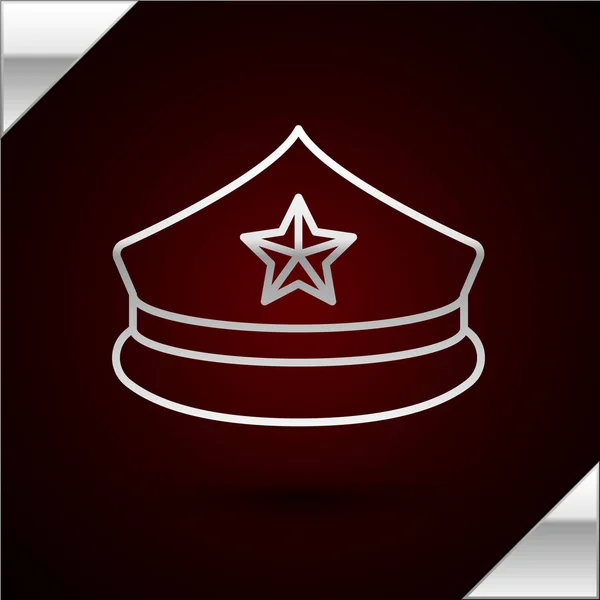 Stříbrná policejní čepice s ikonou kokadové izolované na tmavočerveném pozadí. Policejní cedule. Vektorová ilustrace — Stockový vektor