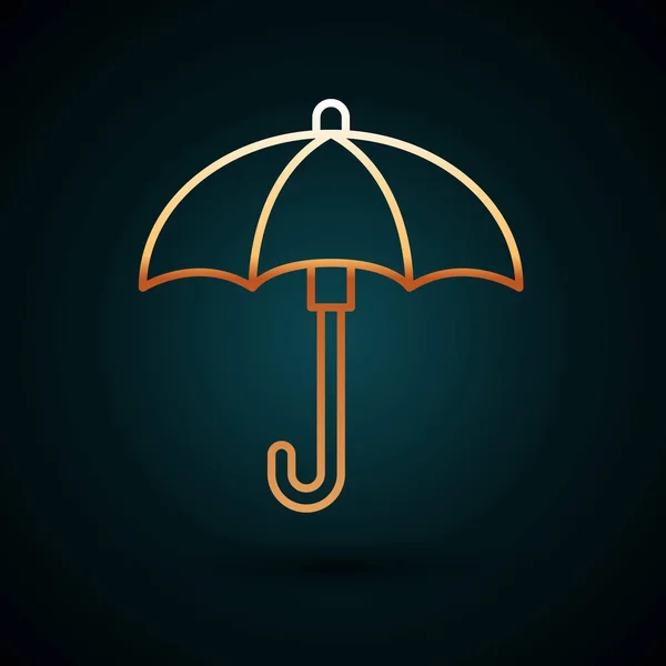 Gold line Umbrella icon isolated on dark blue background. Waterproof icon. Protection, safety, security concept. Water resistant symbol. Vector Illustration — Stock Vector