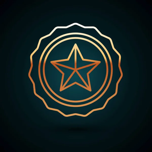 Gold line Police badge icon isolated on dark blue background. Sheriff badge sign. Vector Illustration — 스톡 벡터