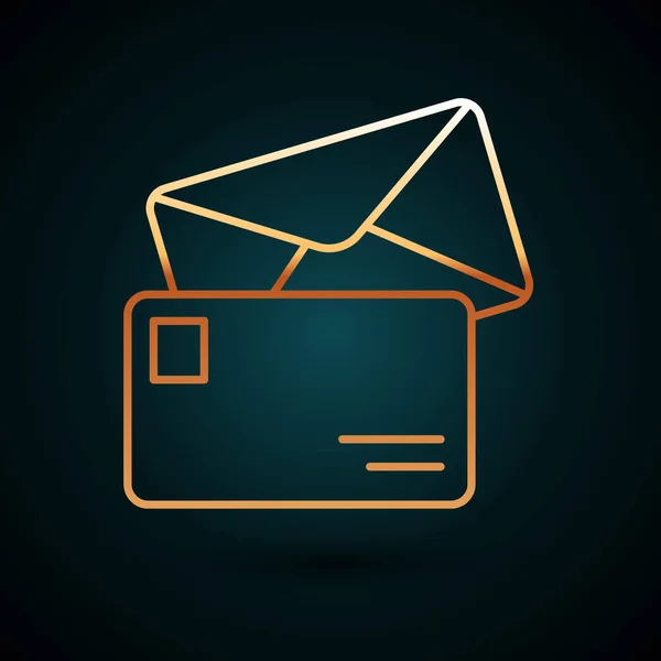 Linha de ouro Ícone de envelope isolado no fundo azul escuro. Símbolo da letra da mensagem de email. Ilustração vetorial — Vetor de Stock