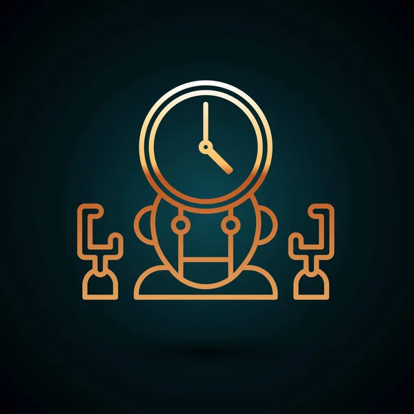 Gold line Robot and digital time manager icon isolated on dark blue background. Time management assistance, workflow optimization help. Vector Illustration — Stock Vector