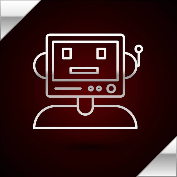 Icono Robot de línea plateada aislado sobre fondo rojo oscuro. Ilustración vectorial — Vector de stock