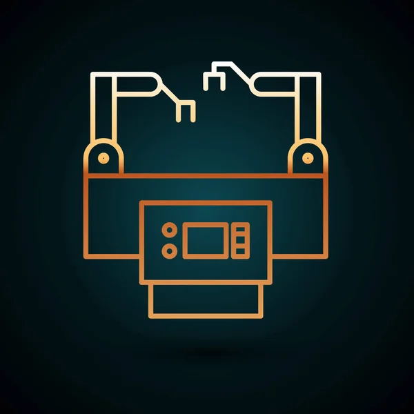 Linha de ouro Ícone de linha de montagem isolado no fundo azul escuro. Transportador de produção automática. Conceito da indústria robótica. Ilustração vetorial —  Vetores de Stock