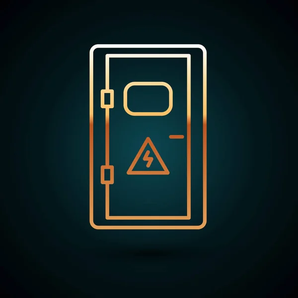 Línea dorada Icono del armario eléctrico aislado sobre fondo azul oscuro. Ilustración vectorial — Archivo Imágenes Vectoriales