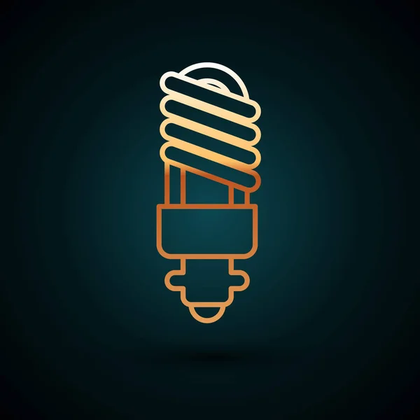 Gold line LED light bulb icon isolated on dark blue background. Economical LED illuminated lightbulb. Save energy lamp. Vector Illustration — Stock Vector