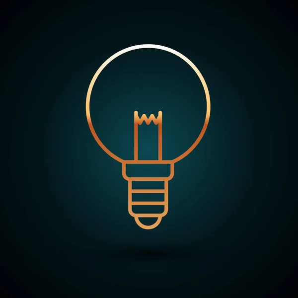 Gold line Light bulb with concept of idea icon isolated on dark blue background. Energy and idea symbol. Inspiration concept. Vector Illustration — Stock Vector