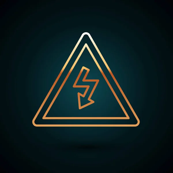 Gold line High voltage sign icon isolated on dark blue background. Danger symbol. Arrow in triangle. Warning icon. Vector Illustration — Stock Vector