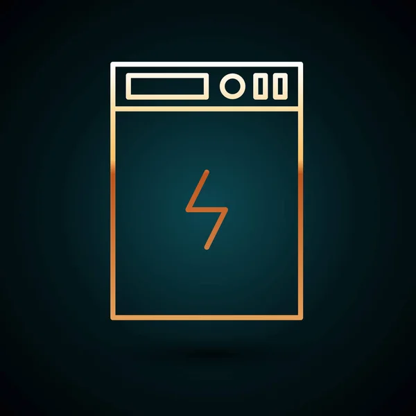 Gold line Power bank icon isolated on dark blue background. Portable charging device. Vector Illustration — Stock Vector