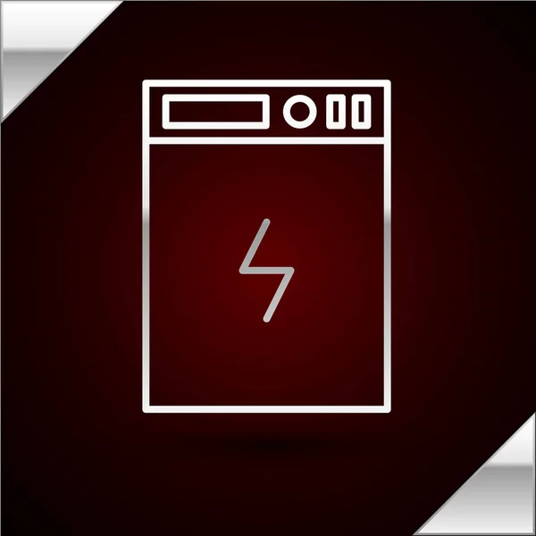 Línea de plata Icono del banco Power aislado sobre fondo rojo oscuro. Dispositivo de carga portátil. Ilustración vectorial — Vector de stock