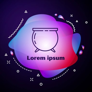 Mor çizgi cadı kazan ikonu mavi arkaplanda izole edildi. Aziz Patrick gününüz kutlu olsun. Sıvı şekilli soyut pankart. Vektör İllüstrasyonu