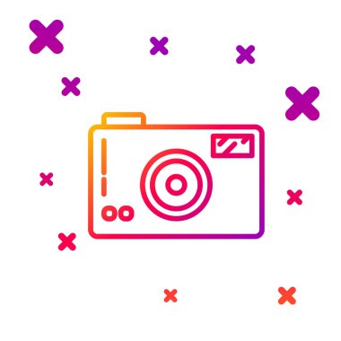 Renk çizgisi Fotoğraf Makinesi simgesi beyaz arkaplanda izole edildi. Fotoğraf makinesi simgesi. Kademeli rastgele dinamik şekiller. Vektör İllüstrasyonu