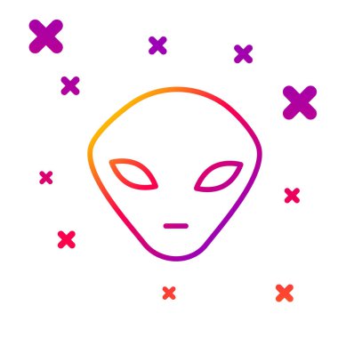 Beyaz arkaplanda renk çizgisi Uzaylı simgesi izole edildi. Uzaylı yüzü ya da kafa sembolü. Kademeli rastgele dinamik şekiller. Vektör İllüstrasyonu