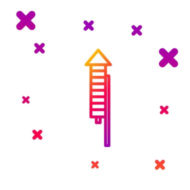 Beyaz arkaplanda renk çizgisi Firework roket simgesi izole edildi. Eğlence partisi anlayışı. Patlayıcı havai fişek sembolü. Kademeli rastgele dinamik şekiller. Vektör İllüstrasyonu