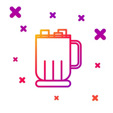 Beyaz arka planda izole edilmiş lokum ikonlu sıcak çikolata bardağı. Mutlu Noeller ve mutlu yıllar. Kademeli rastgele dinamik şekiller. Vektör İllüstrasyonu