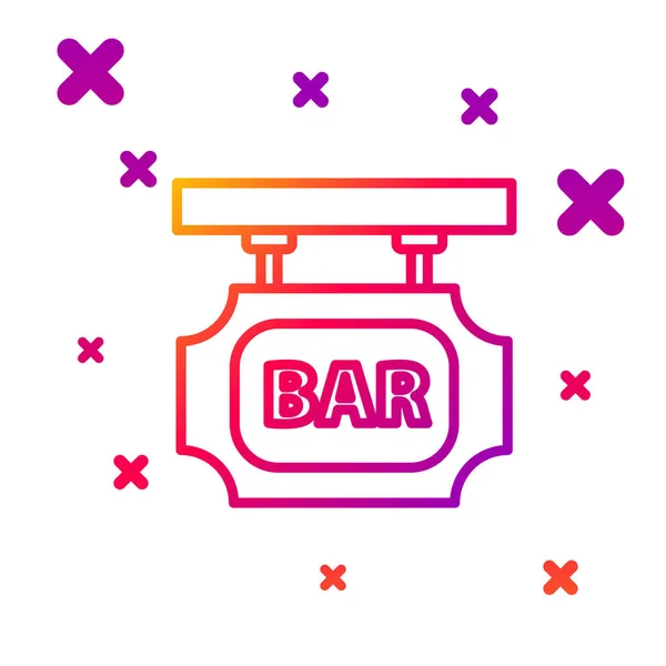 Χρωματική γραμμή Street πινακίδα με επιγραφή Bar εικονίδιο απομονώνονται σε λευκό φόντο. Κατάλληλο για διαφημίσεις μπαρ, καφέ, παμπ, εστιατόριο. Βαθμιδωτά τυχαία δυναμικά σχήματα. Εικονογράφηση διανύσματος — Διανυσματικό Αρχείο