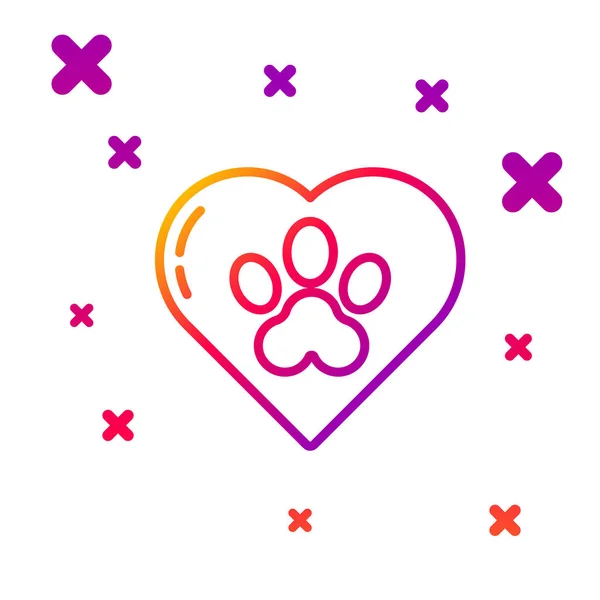 Färg linje Hjärta med djur fotavtryck ikonen isolerad på vit bakgrund. Djurtass i hjärtat. Kärlek till djuren. Lutande slumpmässiga dynamiska former. Vektor Illustration — Stock vektor
