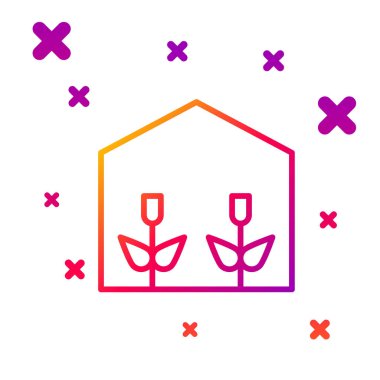 Renkli ev serası ve bitki simgesi beyaz arkaplanda izole edilmiş. Kademeli rastgele dinamik şekiller. Vektör İllüstrasyonu