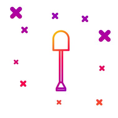 Beyaz arkaplanda renk çizgisi kürek simgesi izole edildi. Bahçe aletleri. Bahçecilik, tarım, çiftçilik aleti. Kademeli rastgele dinamik şekiller. Vektör İllüstrasyonu