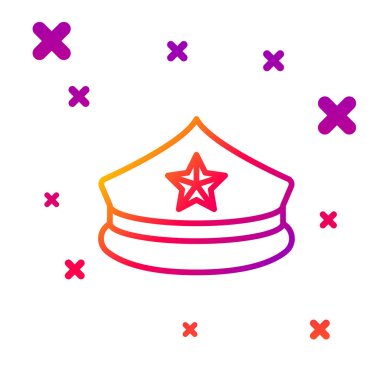 Color line Police cap with cockade icon isolated on white background. Police hat sign. Gradient random dynamic shapes. Vector Illustration