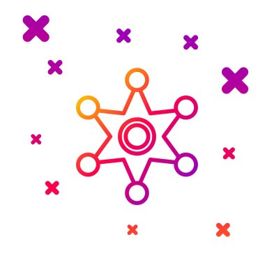 Beyaz arka planda renkli şerifin alagram simgesi izole edildi. Polis rozeti ikonu. Kademeli rastgele dinamik şekiller. Vektör İllüstrasyonu