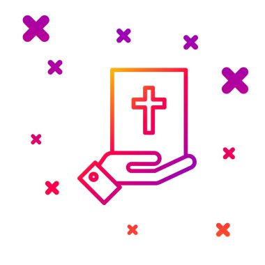 Color line Oath on the Holy Bible icon isolated on white background. The procedure in court. Truth and truth. Promise before god. Gradient random dynamic shapes. Vector Illustration