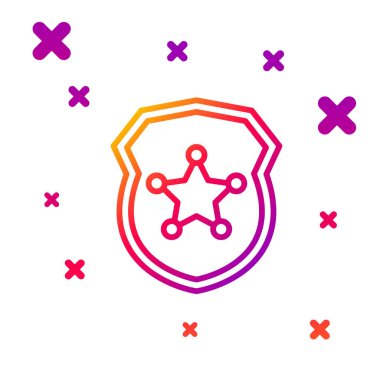 Polis rozeti simgesi beyaz arka planda izole edildi. Şerif rozeti. Kademeli rastgele dinamik şekiller. Vektör İllüstrasyonu