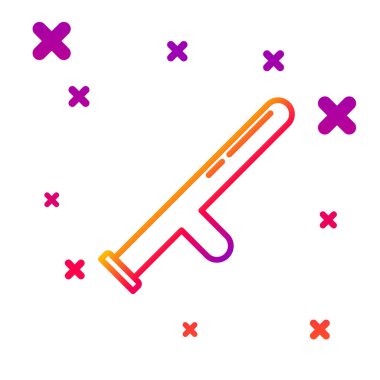 Polis kauçuk çubuk simgesi beyaz arka planda izole edildi. Kauçuk copu. Polis yarasası. Polis ekipmanları. Kademeli rastgele dinamik şekiller. Vektör İllüstrasyonu